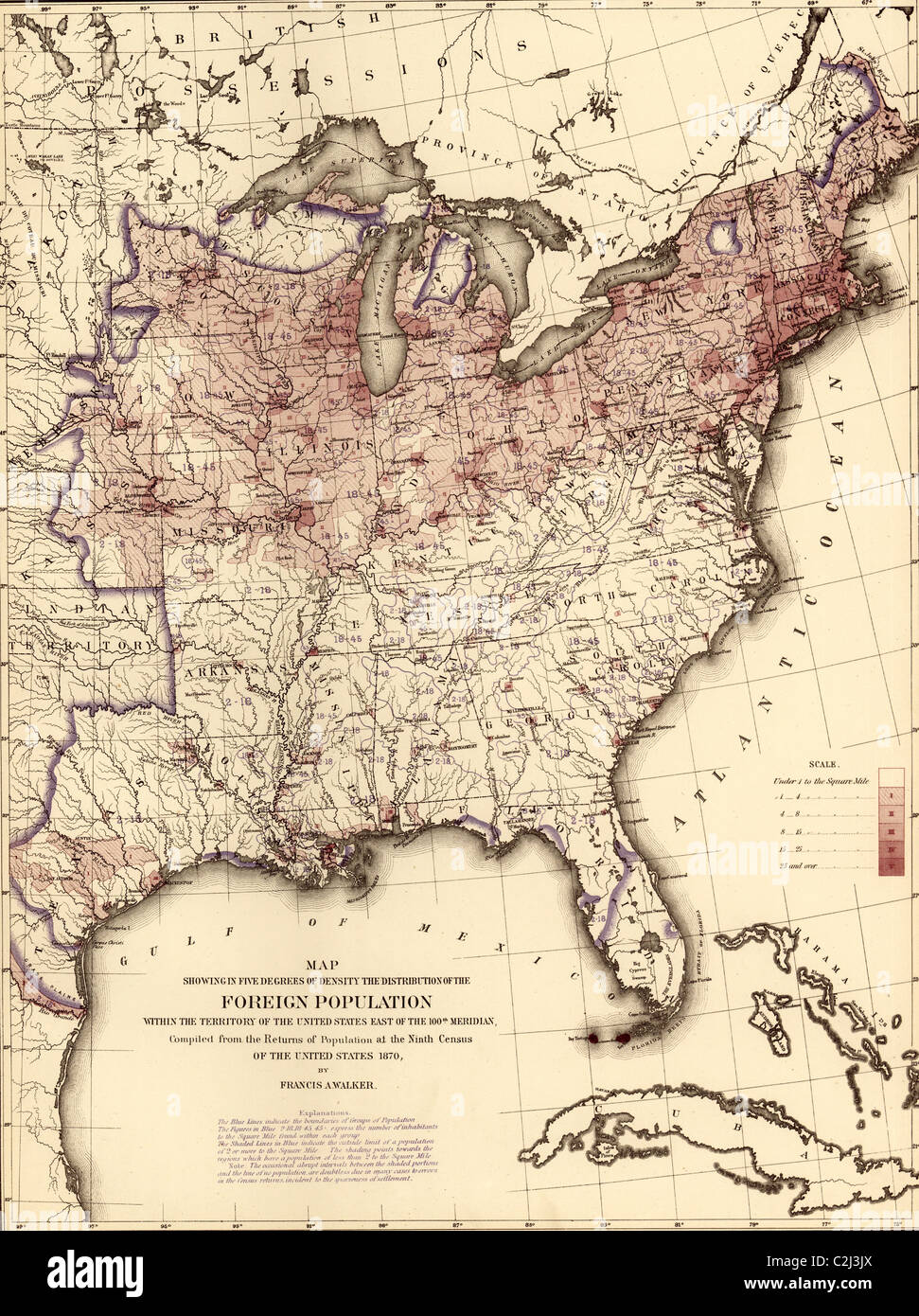 Popolazione straniera negli Stati Uniti - 1870 Foto Stock