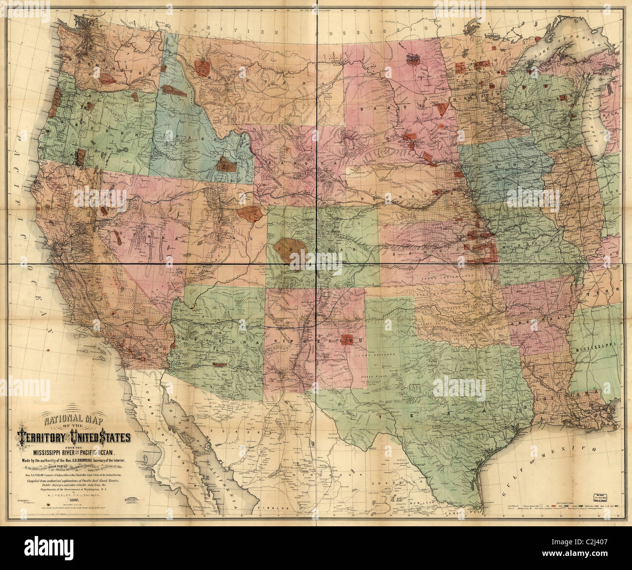 Mappa nazionale dei territori degli Stati Uniti - 1867 Foto Stock