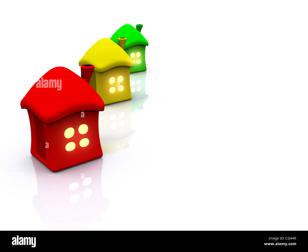 Le case con la luce nella finestra . 3d Foto Stock