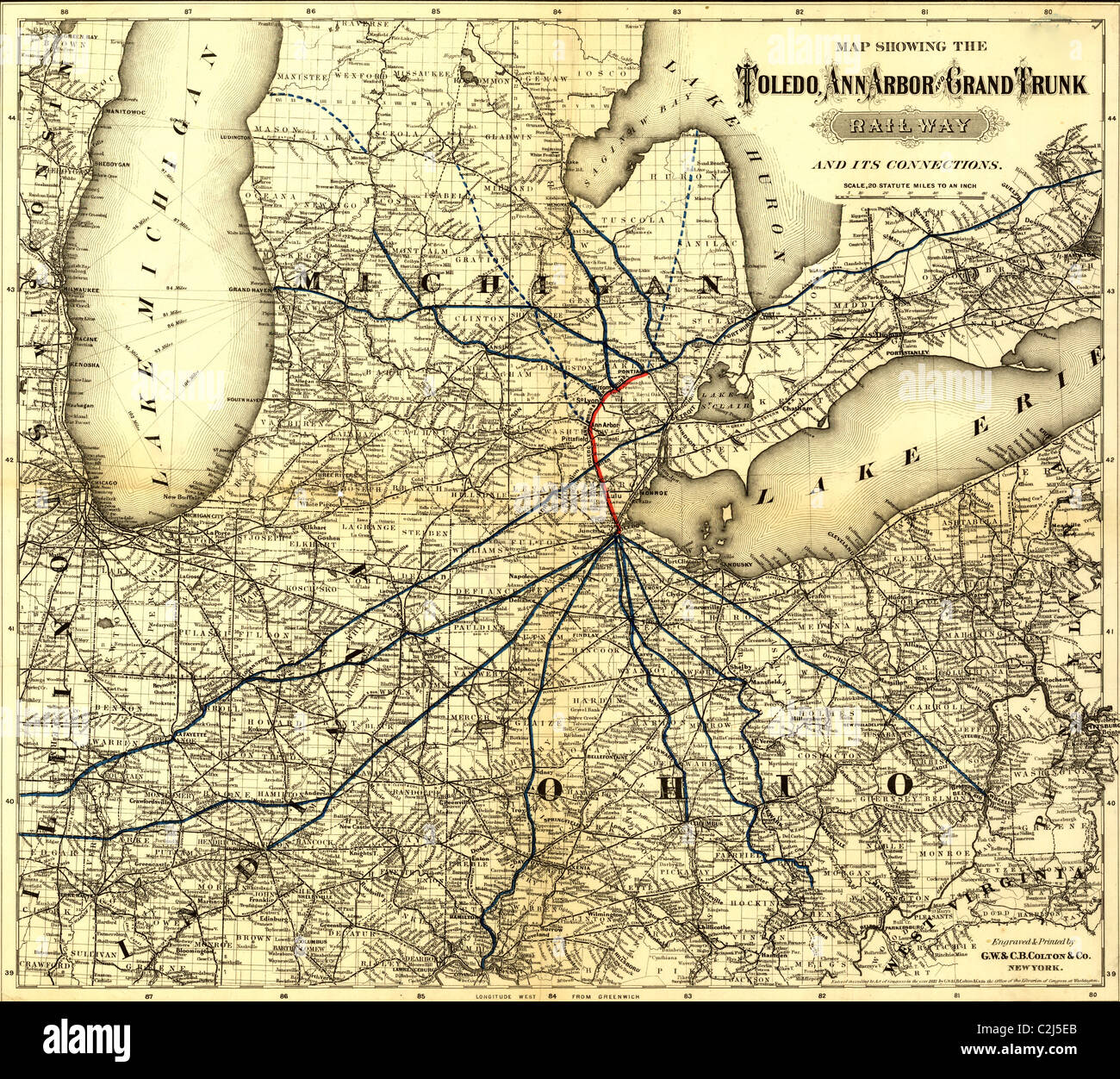 Toledo, Ann Arbor Grand Trunk Railway - 1881 Foto Stock