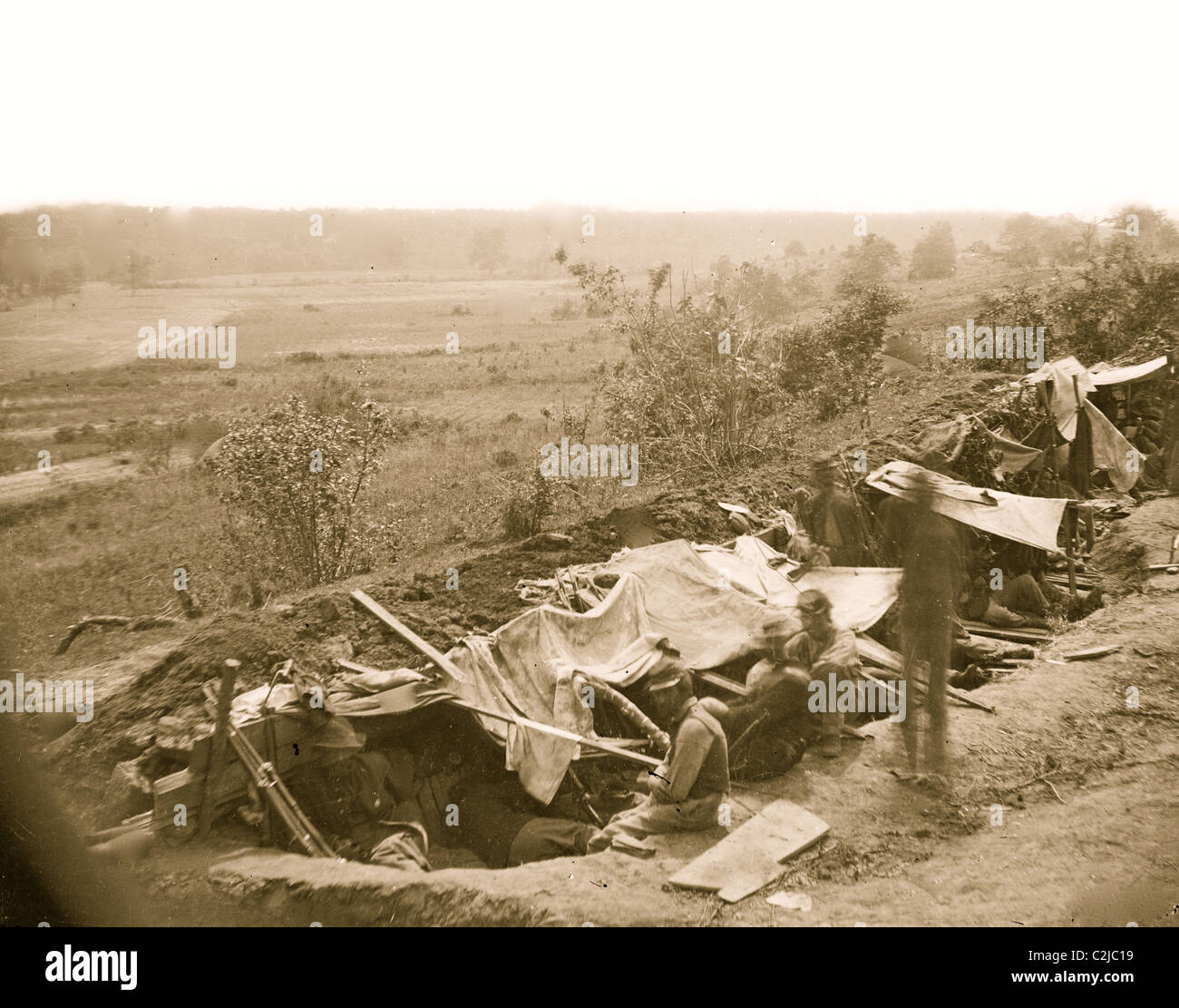 North Anna River, Va. truppe federali che occupa la linea di breastworks sulla riva nord Foto Stock