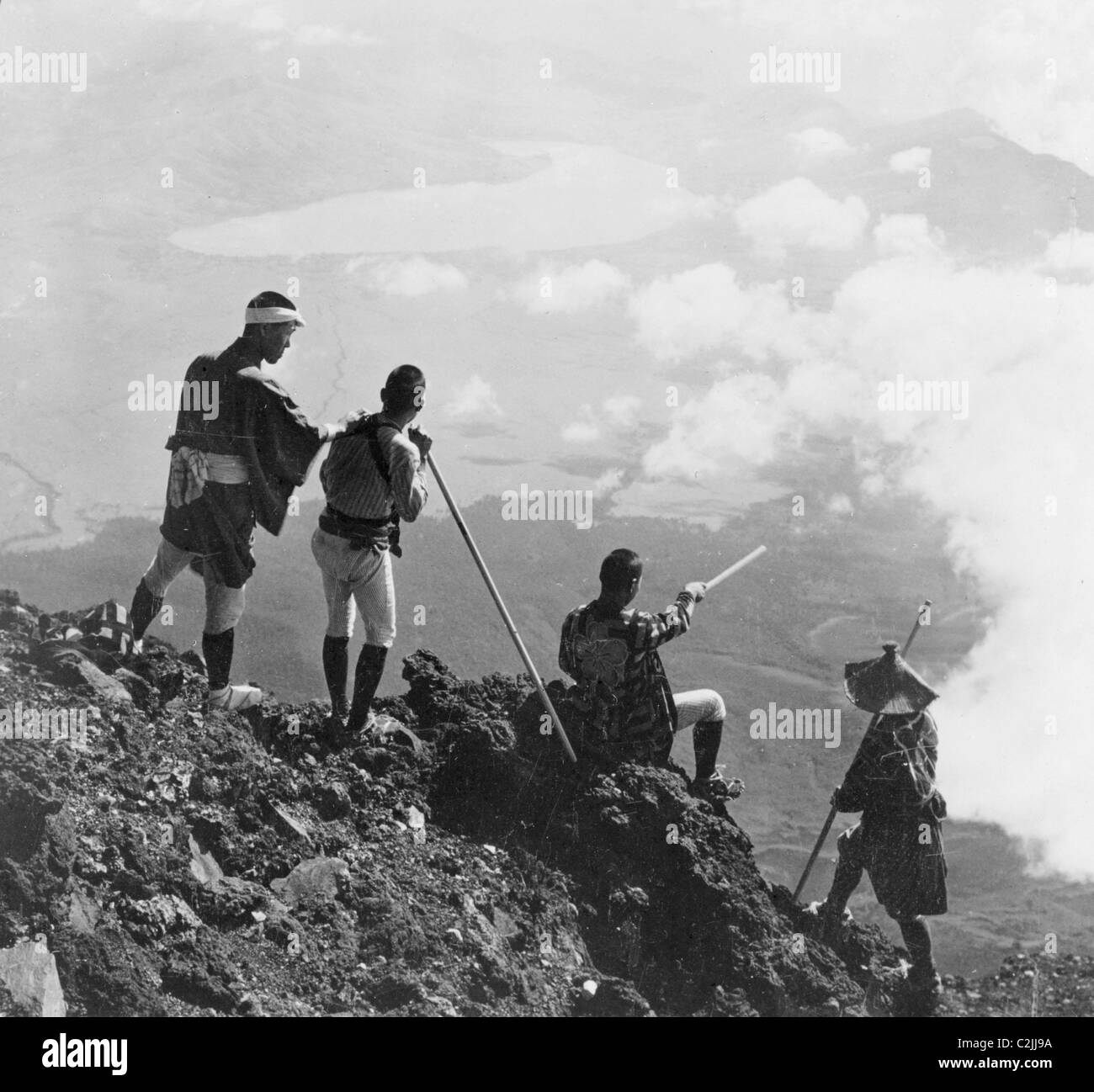Vista dalla cima del Fujiyama nordest oltre il Lago di Yamanka Foto Stock