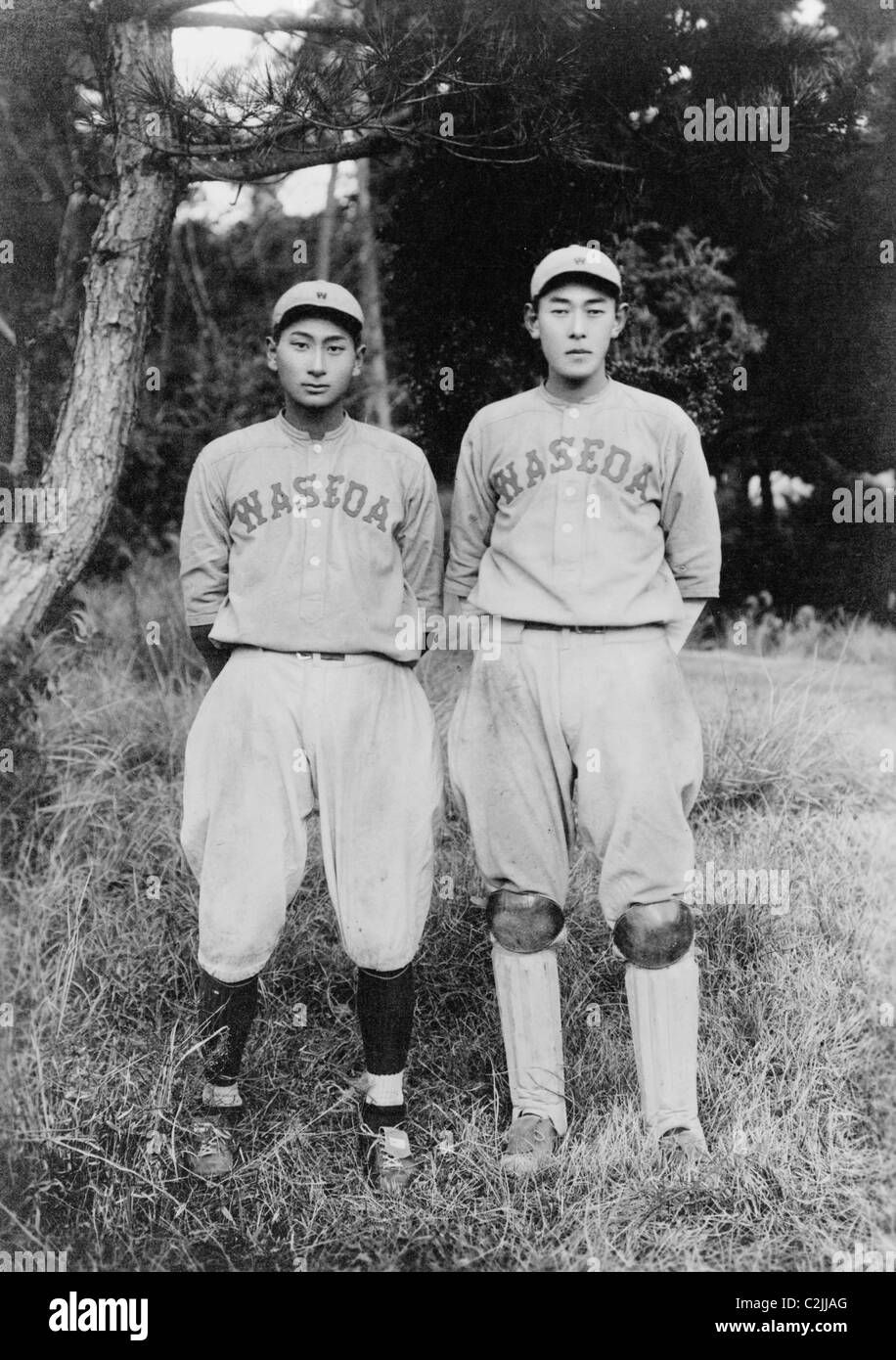 Waseda University squadra di baseball dal Giappone, catcher J. Nagano e secondo baseman J. Kuji Foto Stock