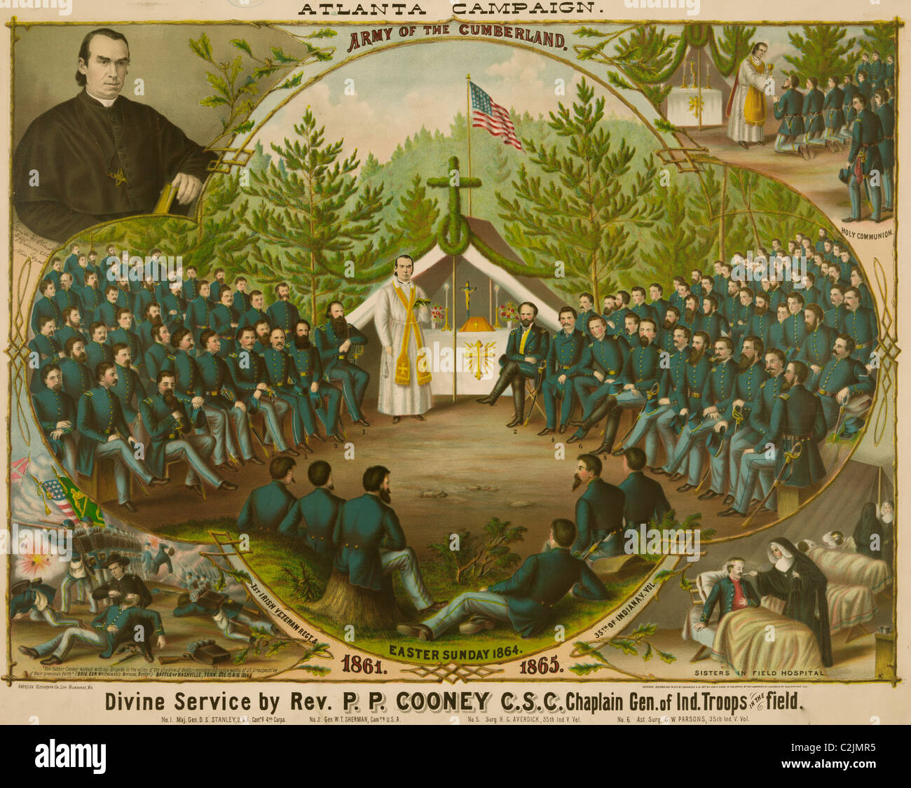 Campagna di Atlanta. Esercito di The Cumberland. Il servizio divino di p. P.P. Cooney, C.S.C. Cappellano gen. di Ind. Truppe in campo Foto Stock