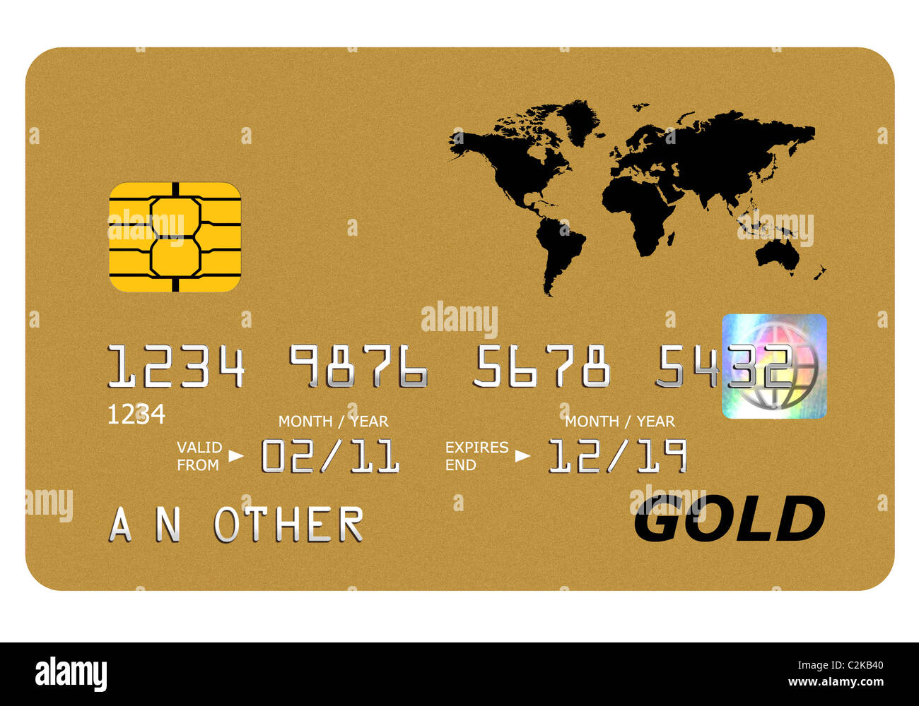 Tutto ciò che è presente su una simulazione di gold card incluso l'ologramma è stato progettato da me, il numero e il nome è generico. Foto Stock