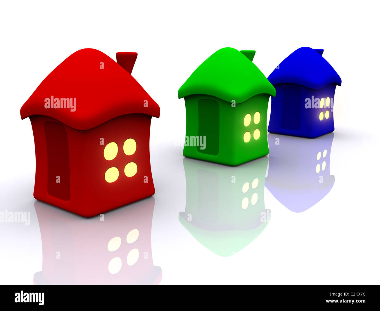 Case RGB con luce nella finestra . 3d Foto Stock