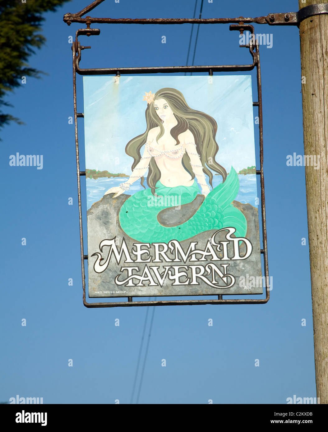 Mermaid tavern pub isola di segno Sark Isole del Canale Foto Stock