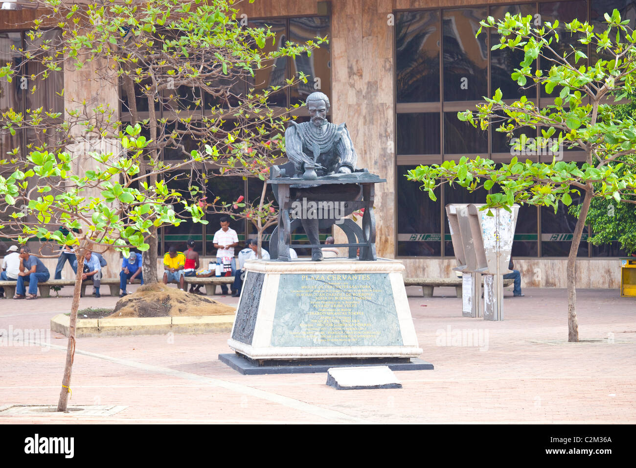 Plaza Cervantes, statua di Miguel de Cervantes Saavedra, Cartagena, Colombia Foto Stock