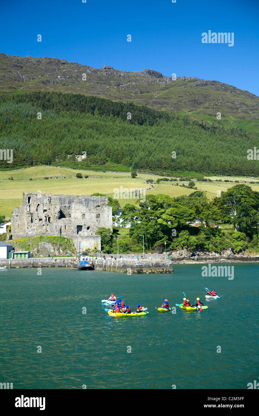 Kayak di mare gruppo in Carlingford Lough, sotto Slieve Foy. Contea di Louth, Irlanda. Foto Stock