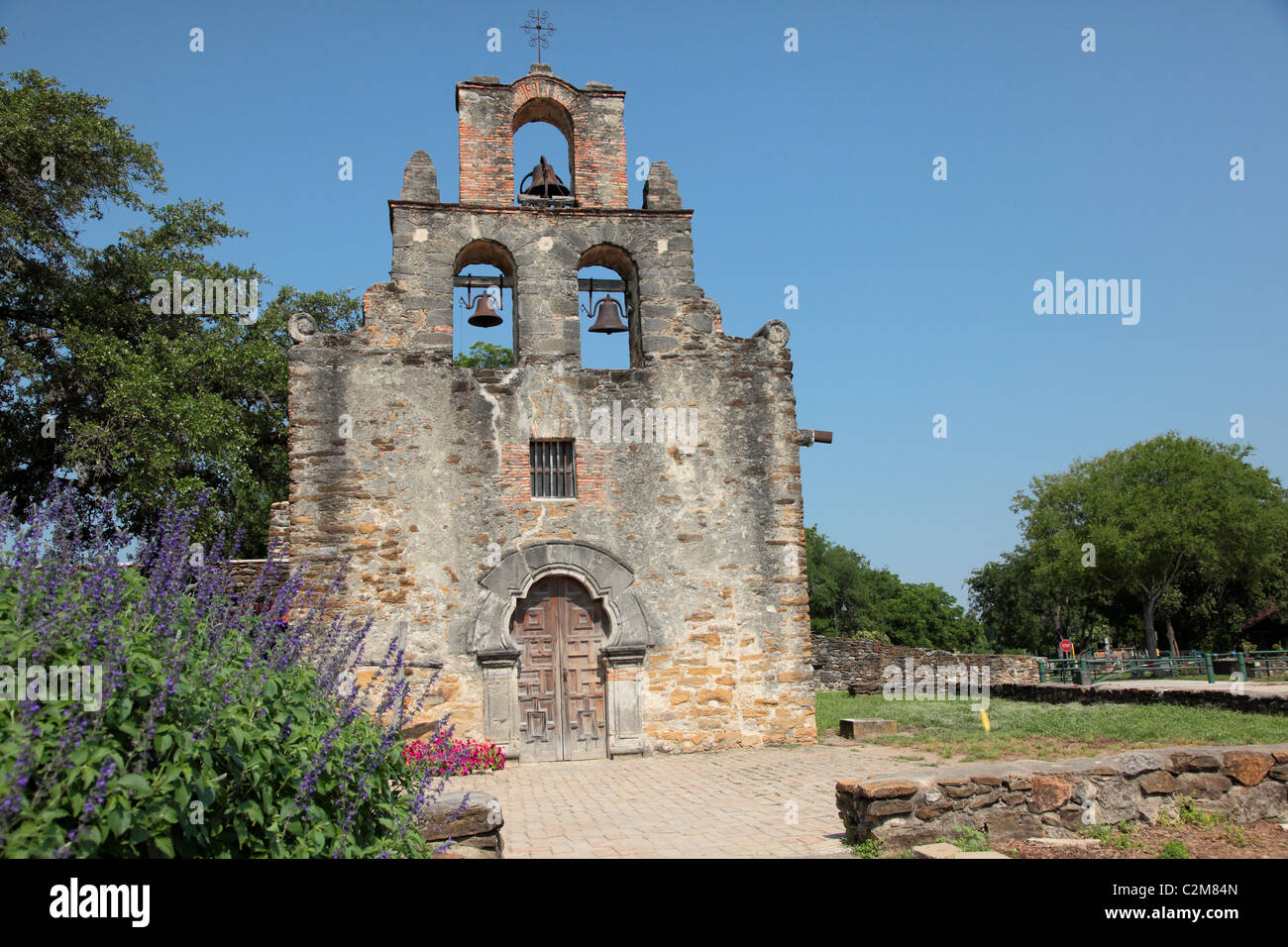 La Chiesa in missione Espada, parte del San Antonio Missions National Memorial in Texas, Stati Uniti Foto Stock