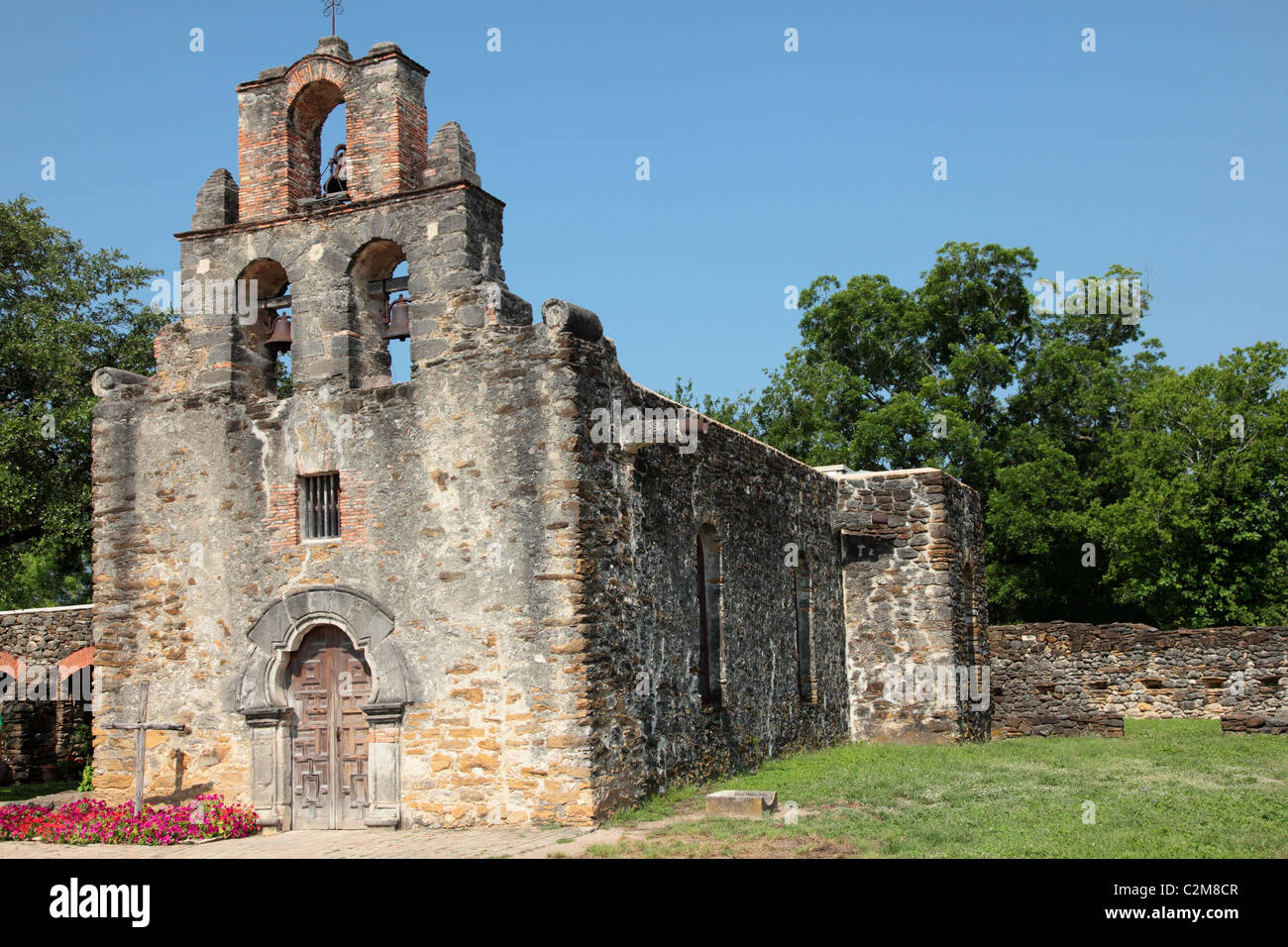 La Chiesa in missione Espada, parte del San Antonio Missions National Memorial in Texas, Stati Uniti Foto Stock