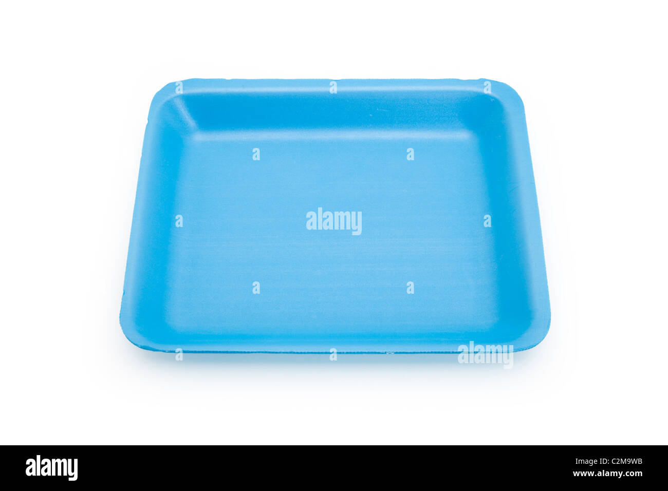 Plastica blu vassoio per alimenti con sfondo bianco Foto Stock