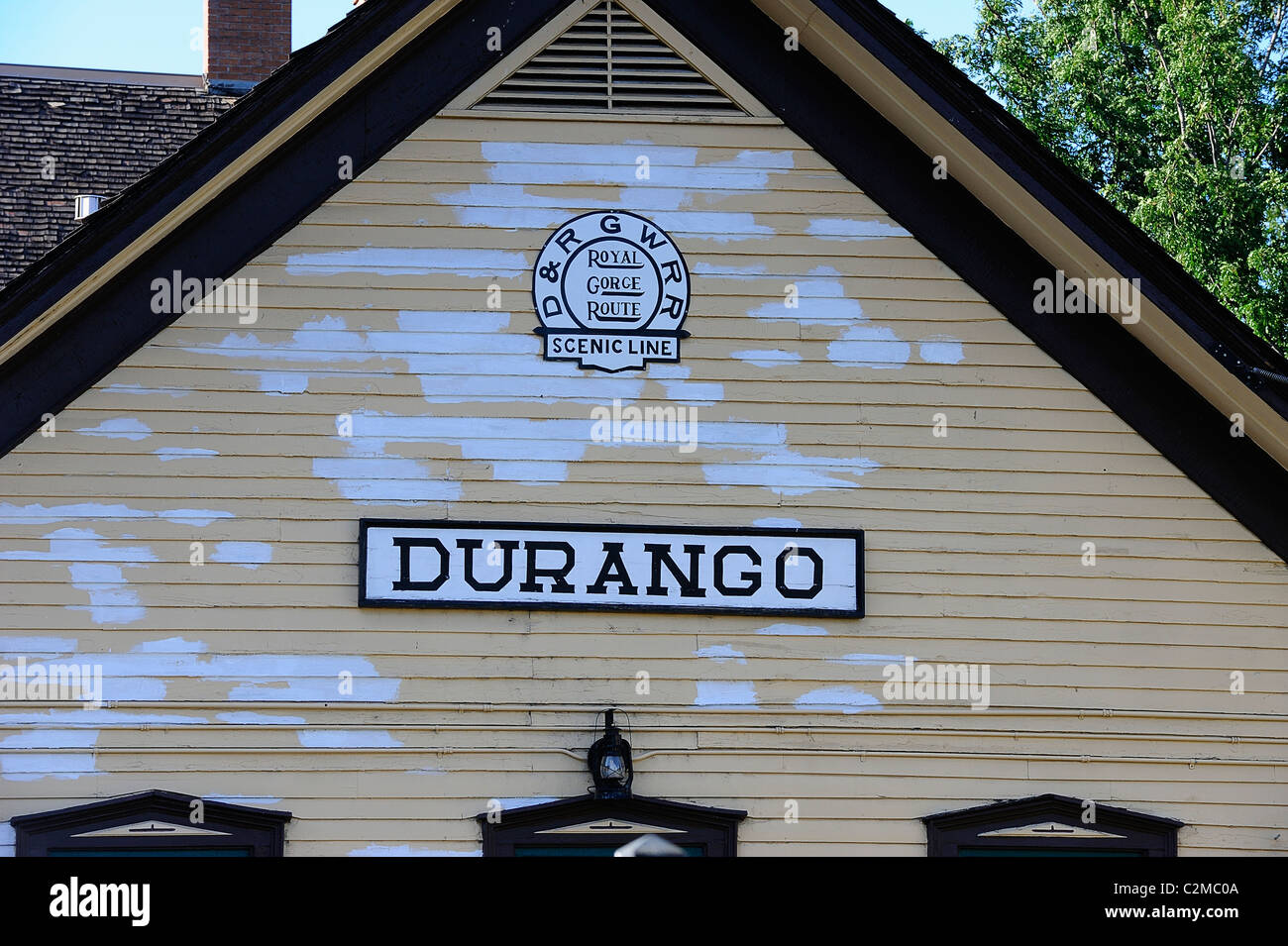 La Durango e Silverton Narrow Gauge Railroad Depot situato a Durango, Colorado, Stati Uniti d'America. Foto Stock