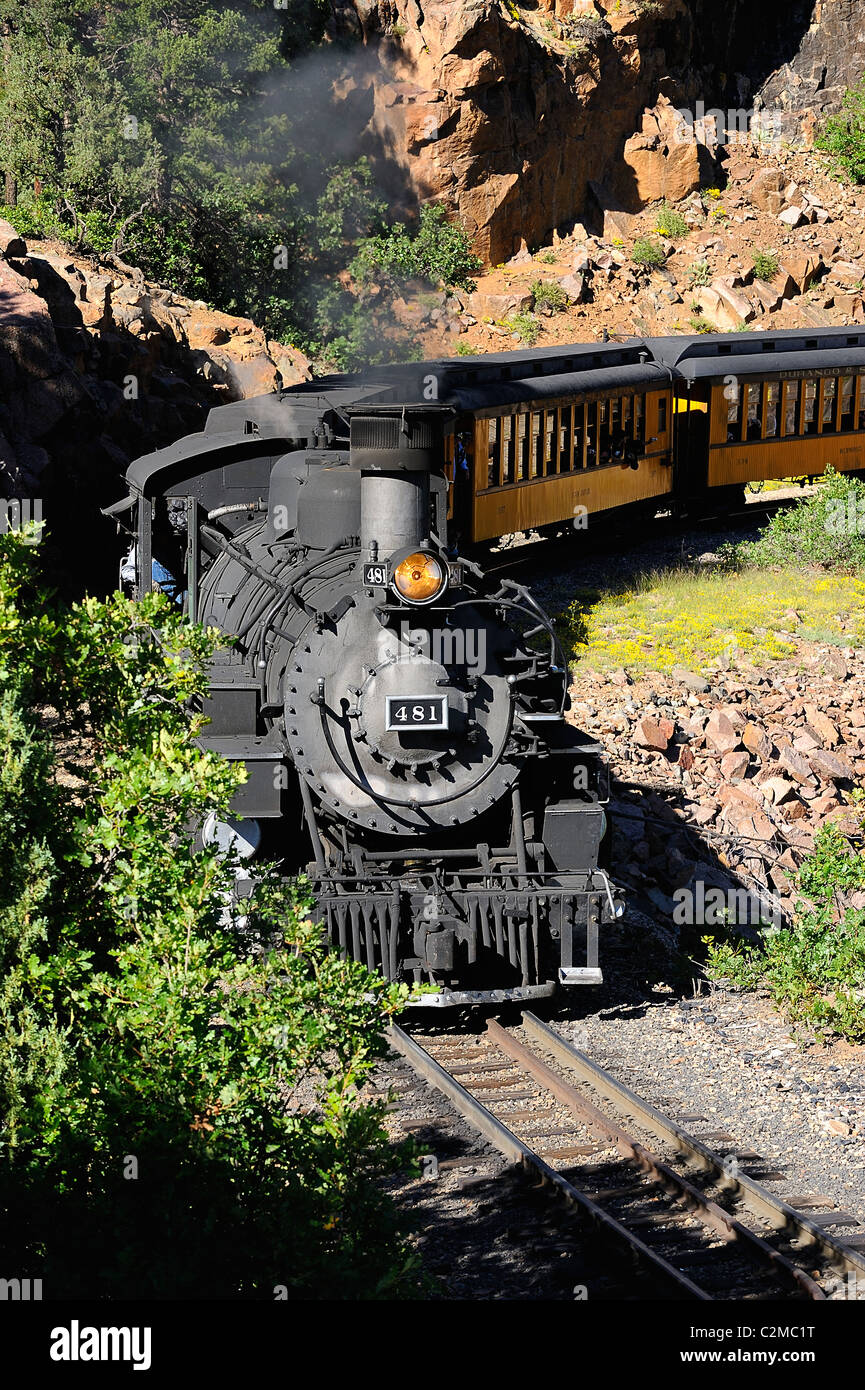 Un motore a vapore, locomotore sulla ferrovia tra Durango e Silverton, Colorado, Stati Uniti d'America. Foto Stock