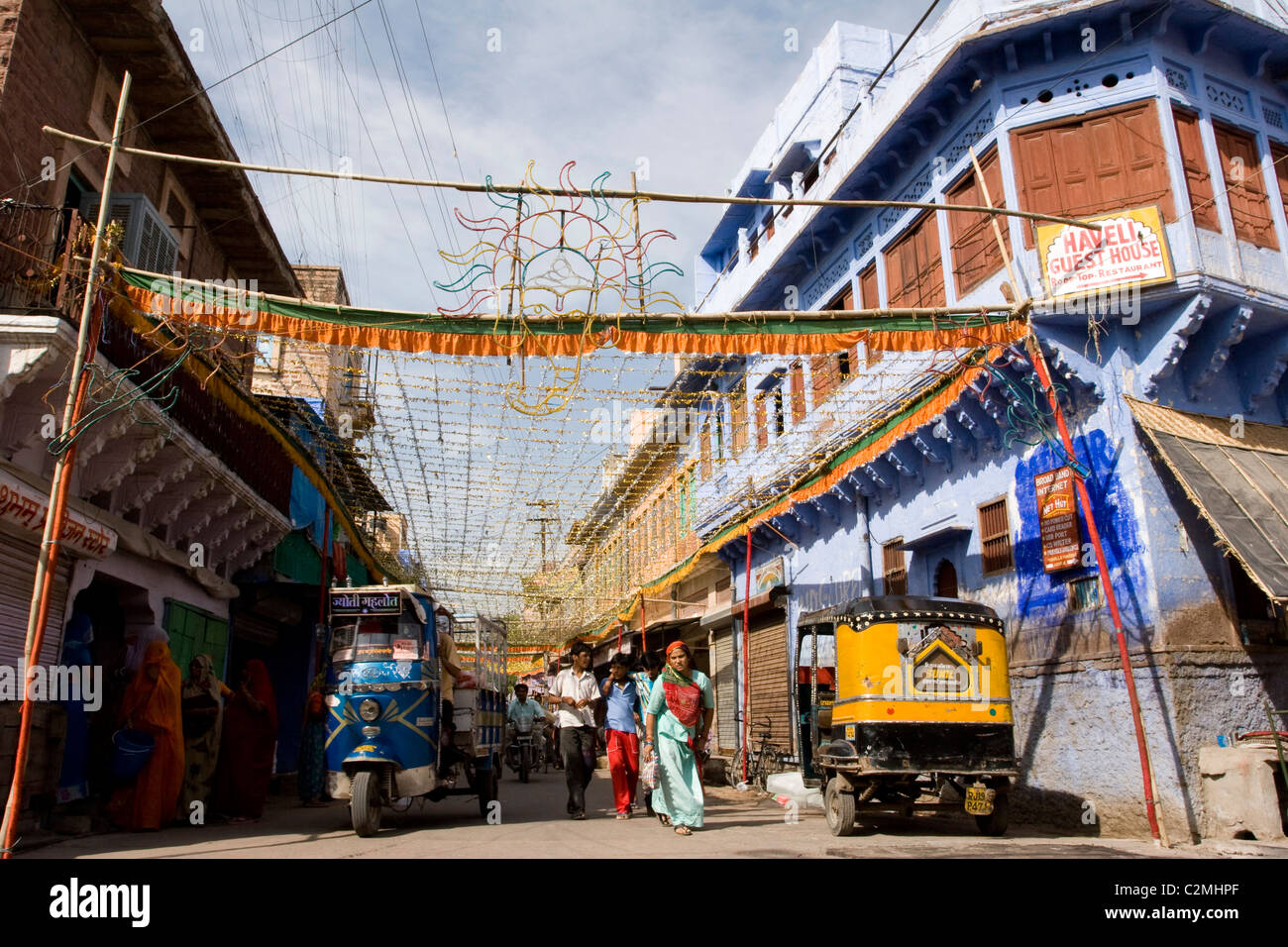 Un angolo di strada nella vecchia città di Jodhpur. Foto Stock