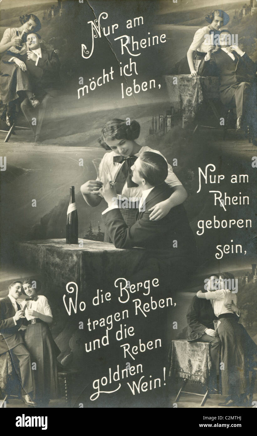 La vecchia cartolina tedesca con una fotografia coppie di innamorati. Foto Stock