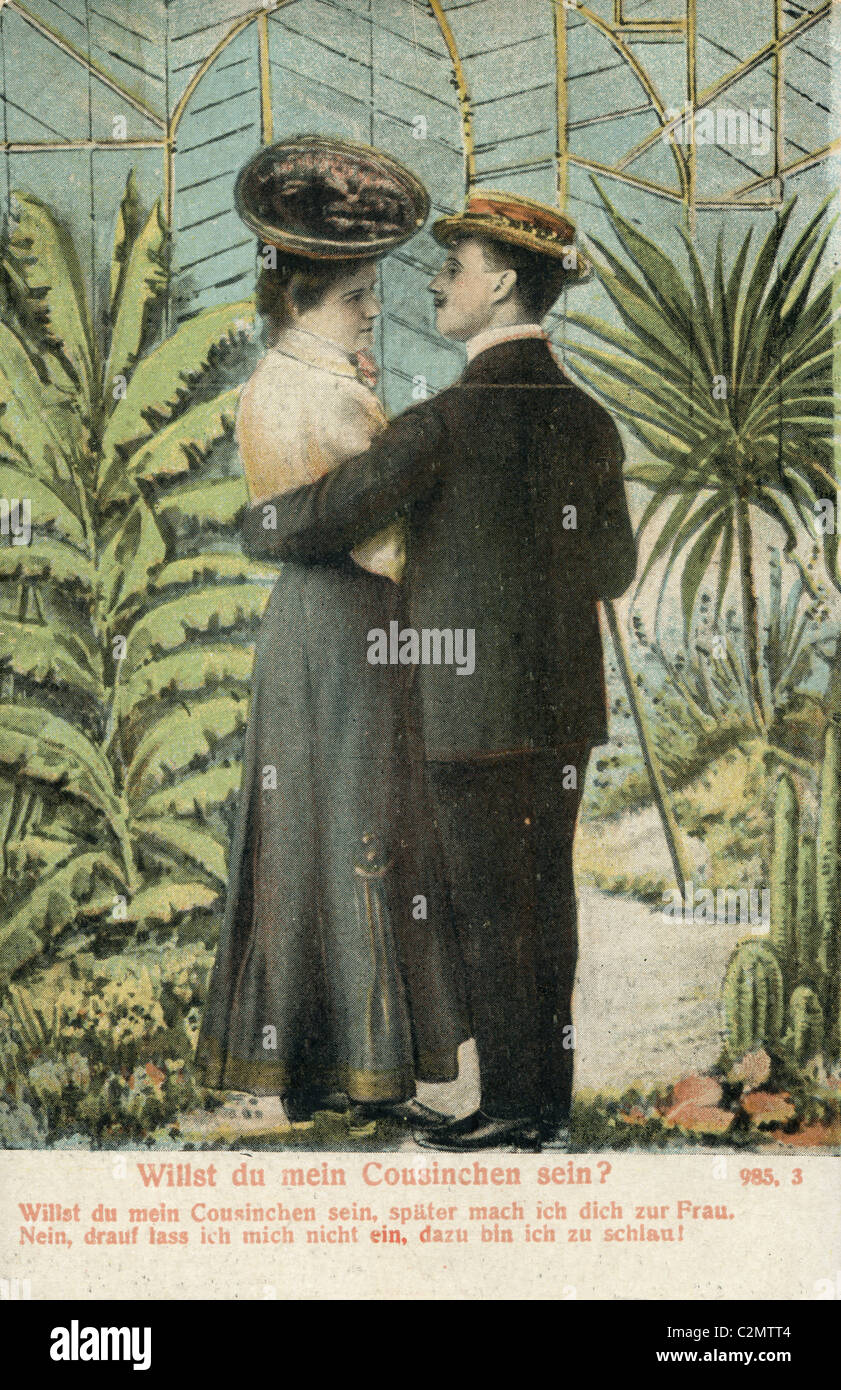 La vecchia cartolina tedesca. Mostra un paio di amore. Foto Stock