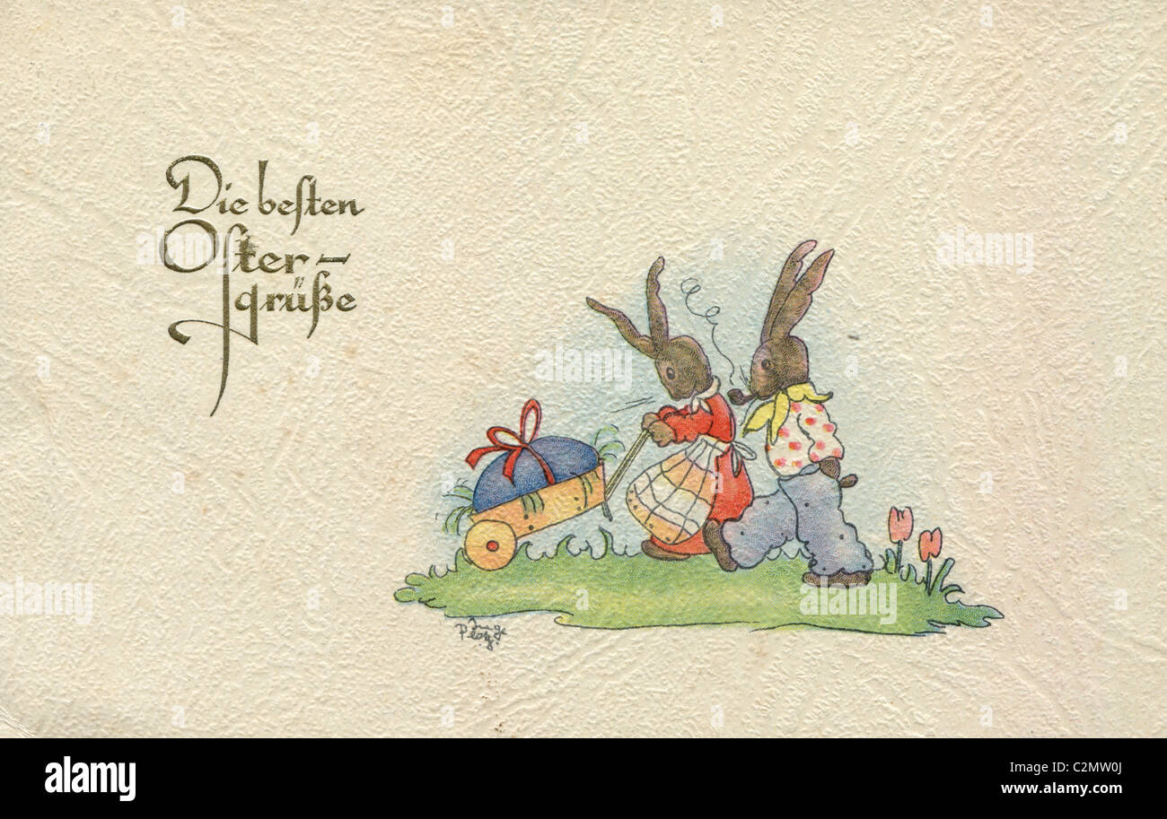 Cartolina tedesca. Congratulazioni per la Pasqua. Foto Stock