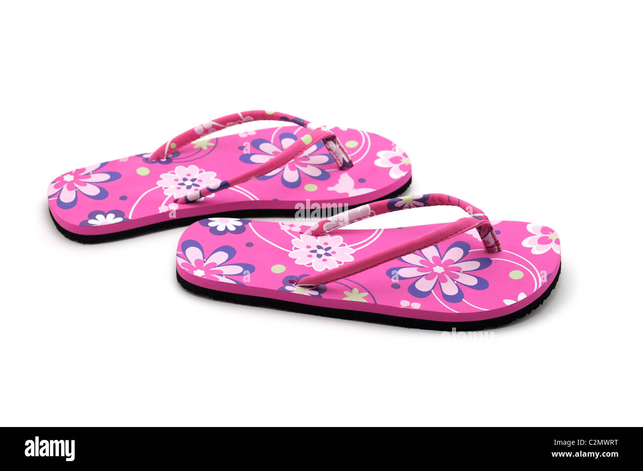 Sandali estivi, rosa flip flop, fiori, design floreale, Floral stampare Foto Stock