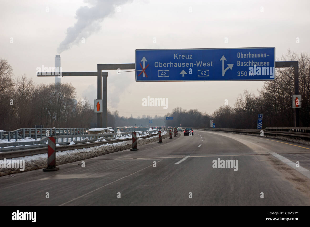 Segno di overhead, autostrada Tedesca, Oberhausen, Renania settentrionale-Vestfalia (Germania). Foto Stock