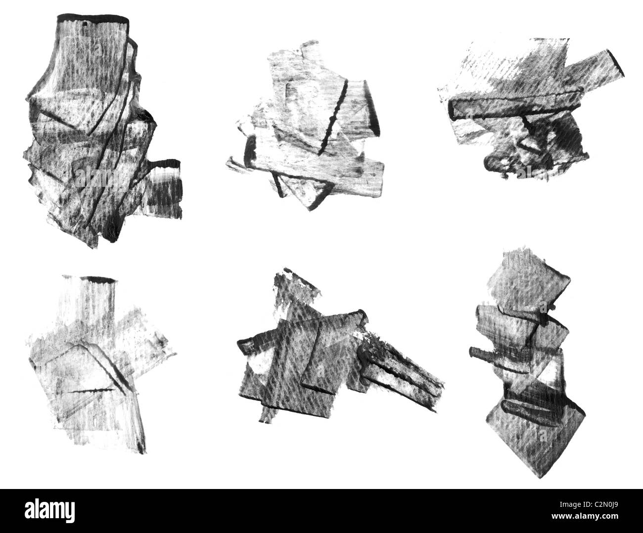 Impostare isolate di grunge textured inchiostro e acquerello spazzole. Nizza di singoli elementi di design. Foto Stock