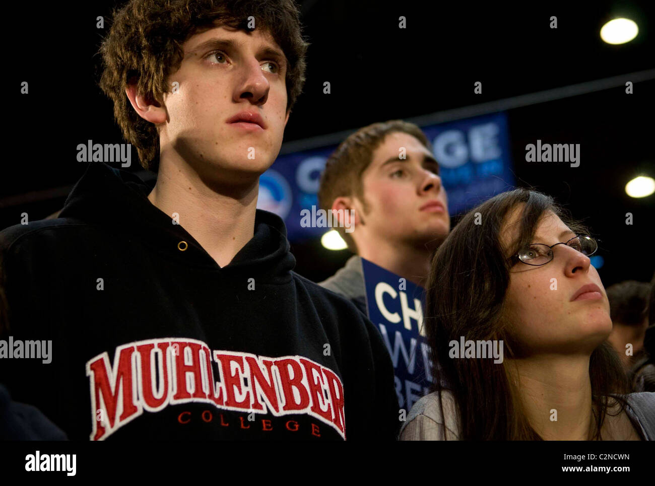 Muhlenberg studenti del college candidato presidenziale democratico senatore Barack Obama parla durante un rally a Muhlenberg College Foto Stock