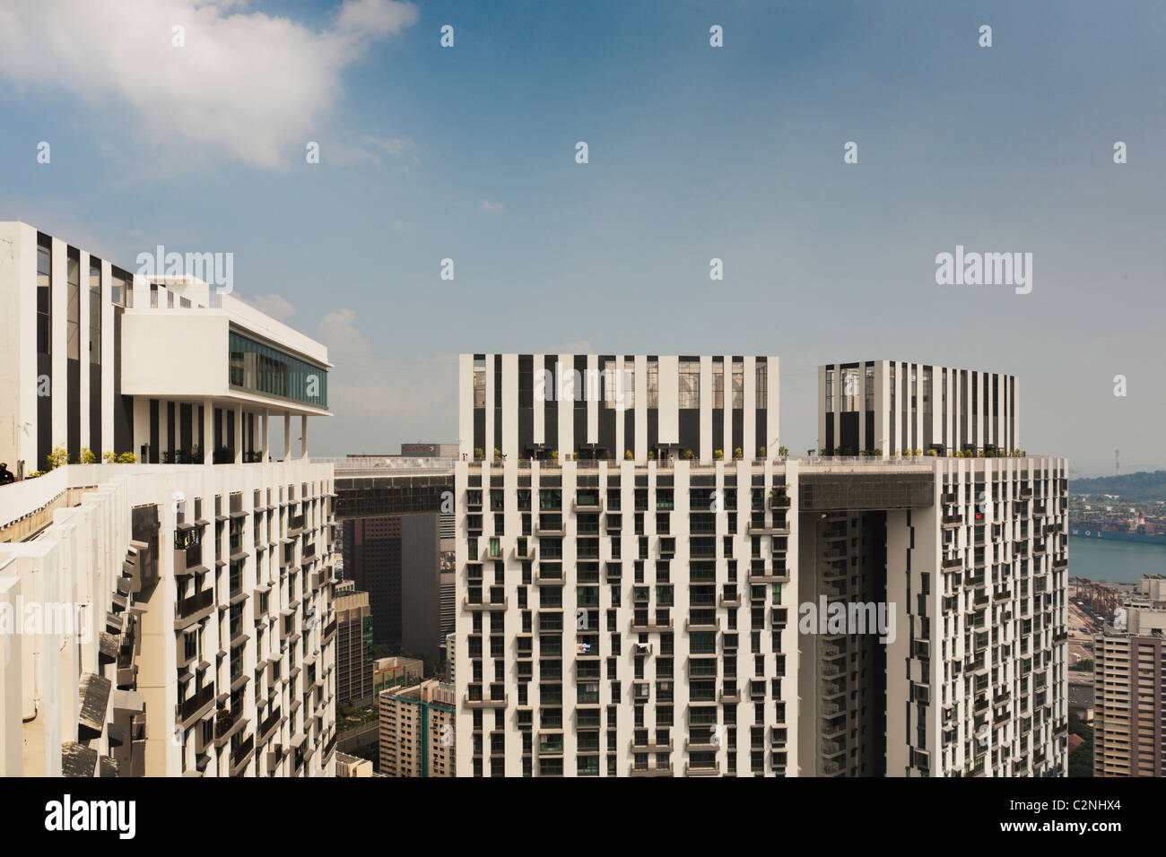 Pinnacle@Duxton, Singapore. Pinnacle@Duxton ha sette, 50 piani di torri e è più alte del mondo alloggiamento pubblico edificio. Foto Stock