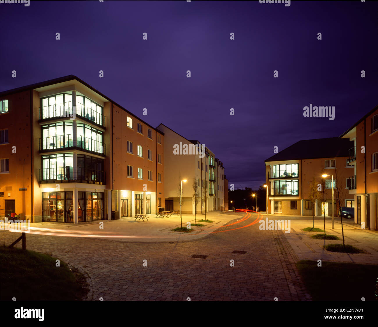 Università di Lancaster aree residenziali, Lancaster. Crepuscolo. Foto Stock