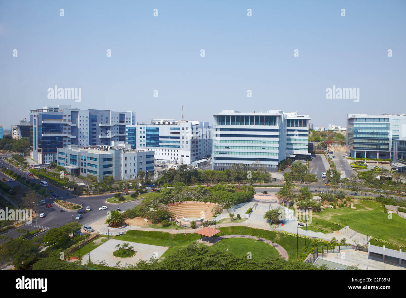 India, Hyderabad, lo sviluppo, la crescita, business, colore, colori, vibrante, street, nuovi e vecchi, Holi, finanza, denaro, vista aerea, Foto Stock