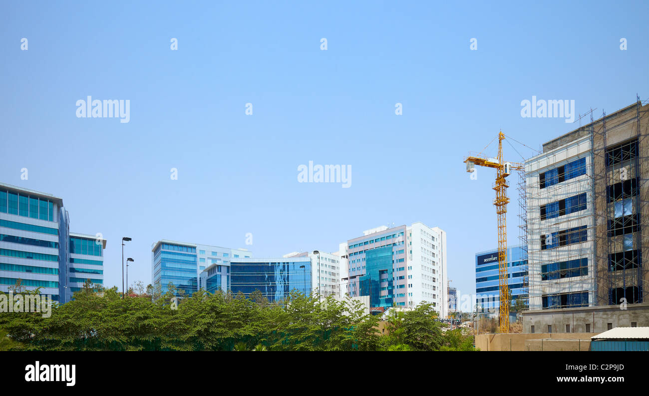 India, Hyderabad, lo sviluppo, la crescita, business, colore, colori, vibrante, street, nuovi e vecchi, Holi, finanza, denaro, vista aerea, Foto Stock