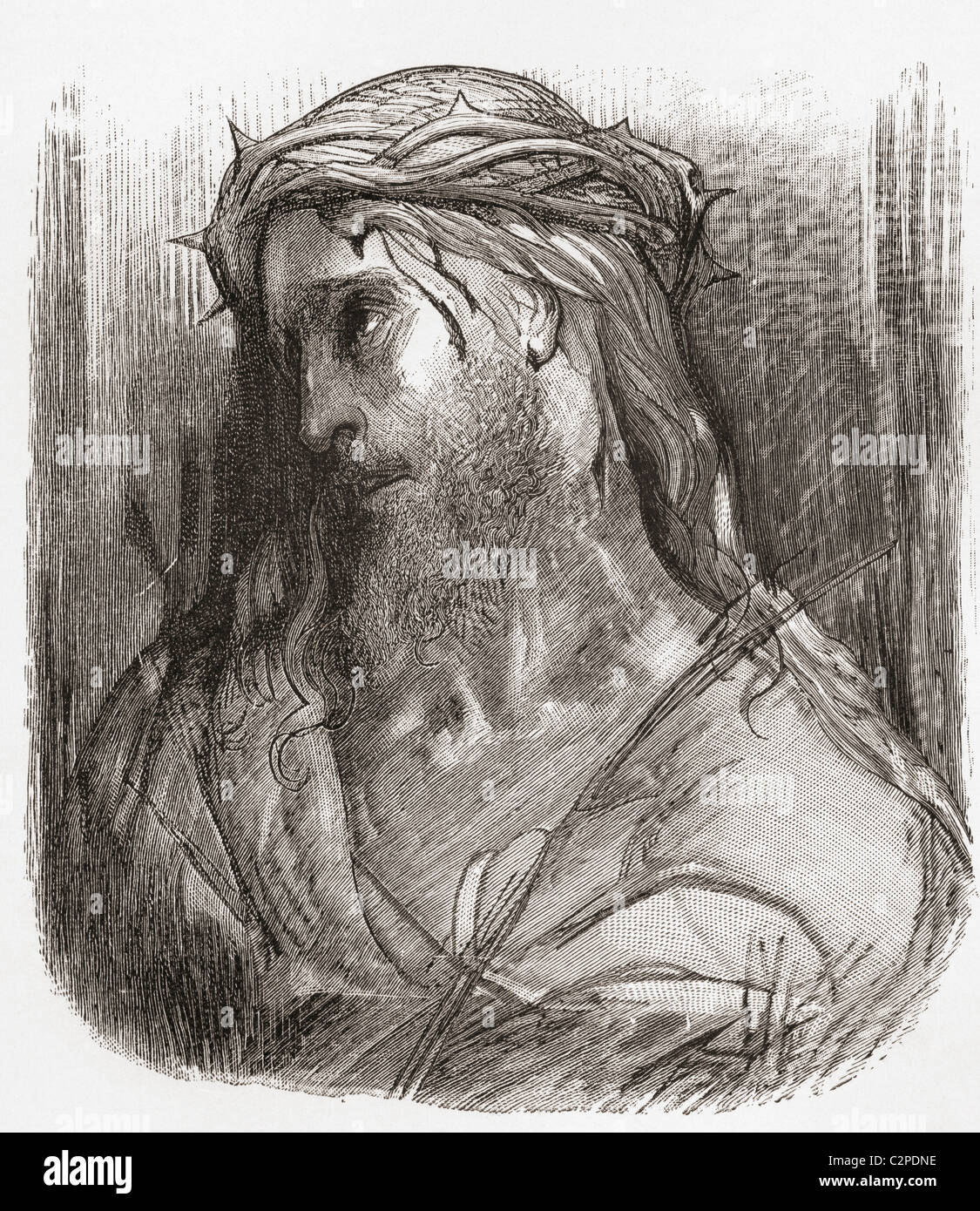 Testa di Cristo, dopo il disegno originale da Gustave Dore. Foto Stock