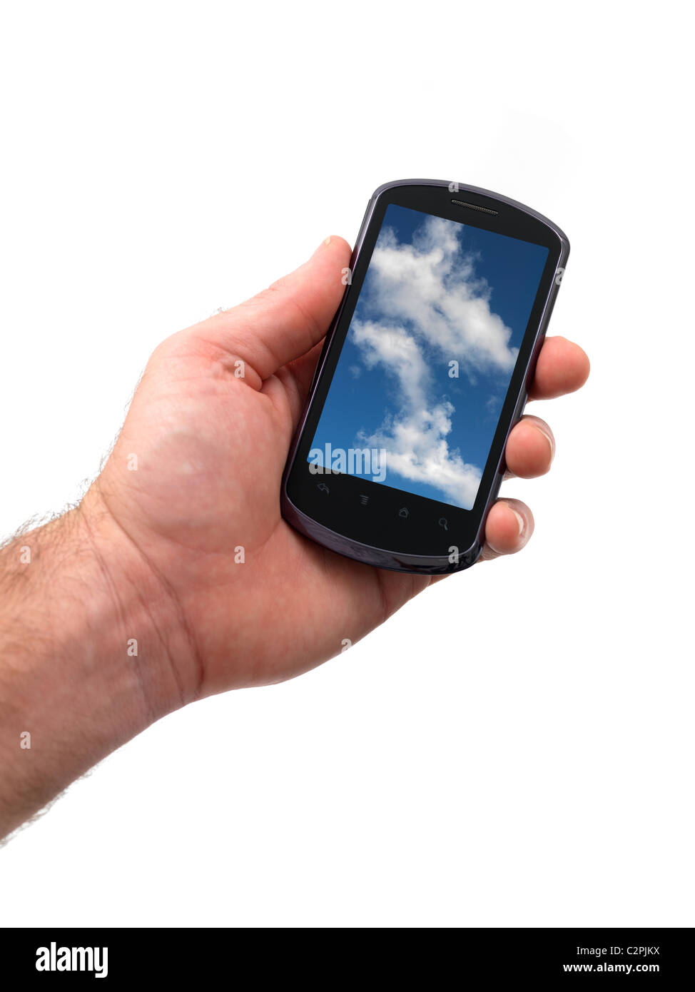 Un telefono cellulare isolata contro uno sfondo bianco Foto Stock
