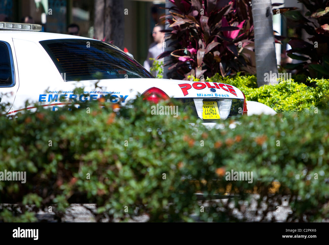 Una macchina della polizia parcheggiato sulla strada, South Beach, Miami, Florida, Stati Uniti d'America. Foto Stock