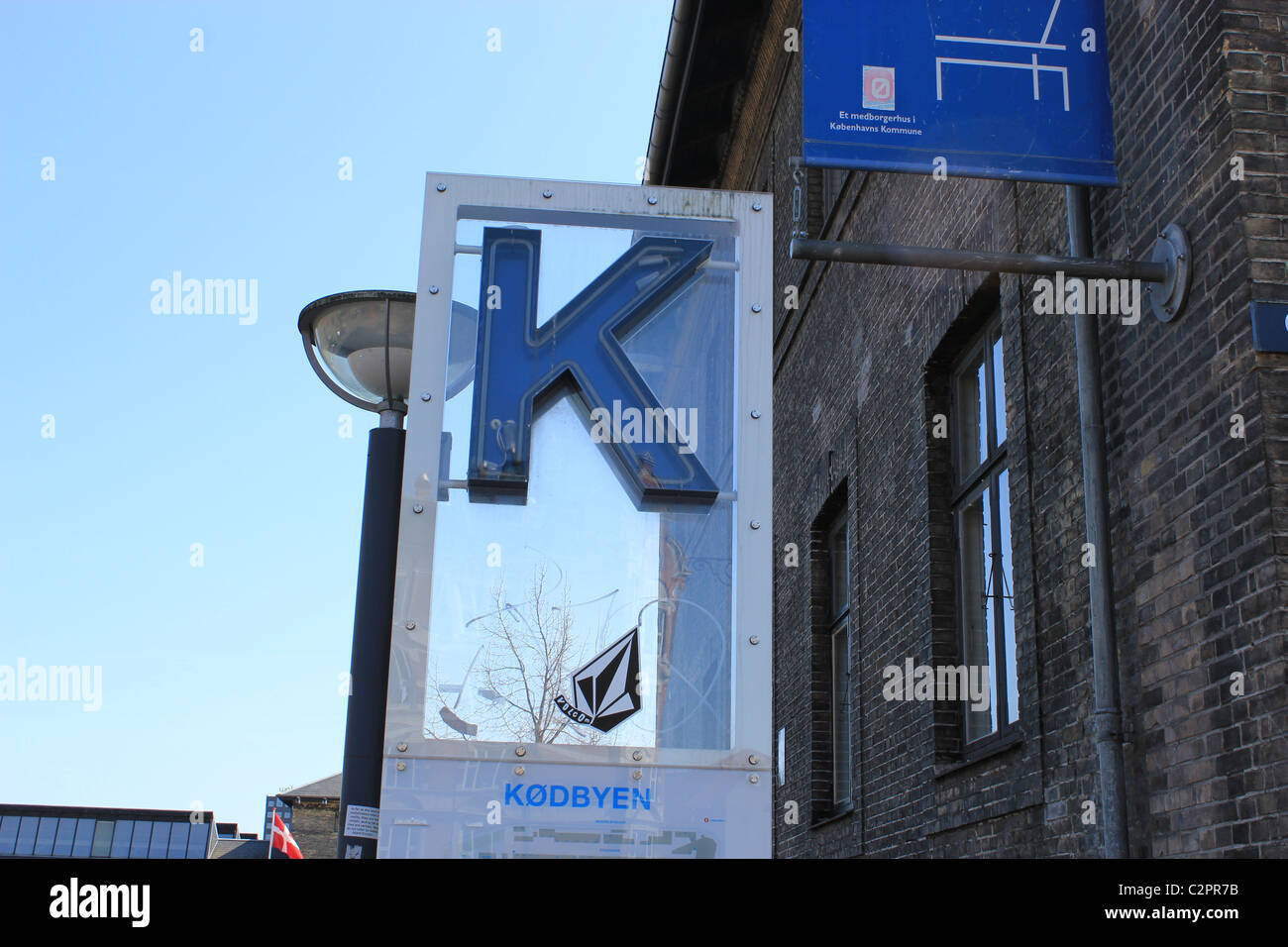 Segno del Quartiere Meatpacking di Copenaghen (Kødbyen) Foto Stock