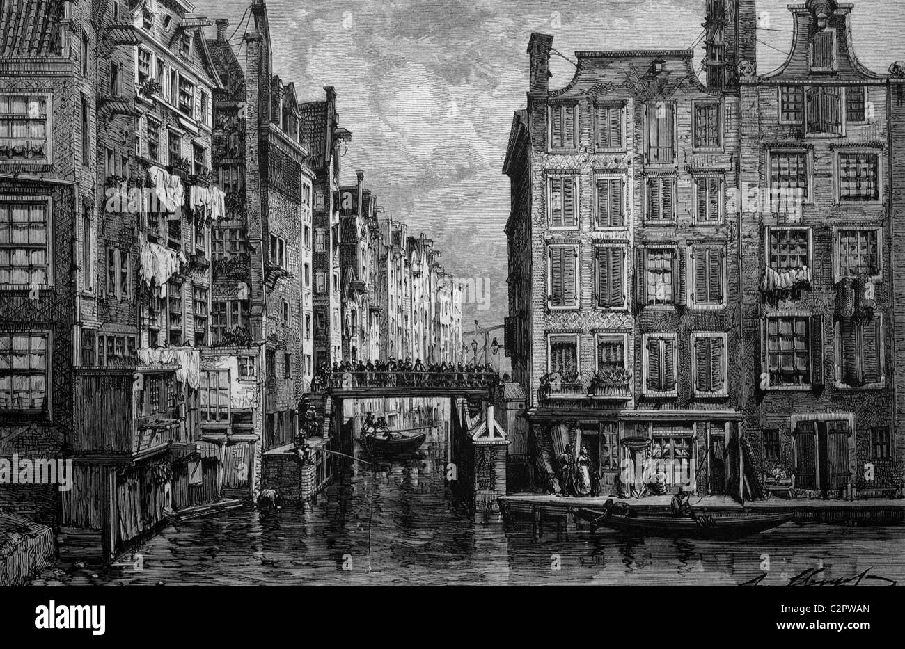 Quartiere ebraico di Amsterdam, Paesi Bassi, storico illustrazione, circa 1886 Foto Stock