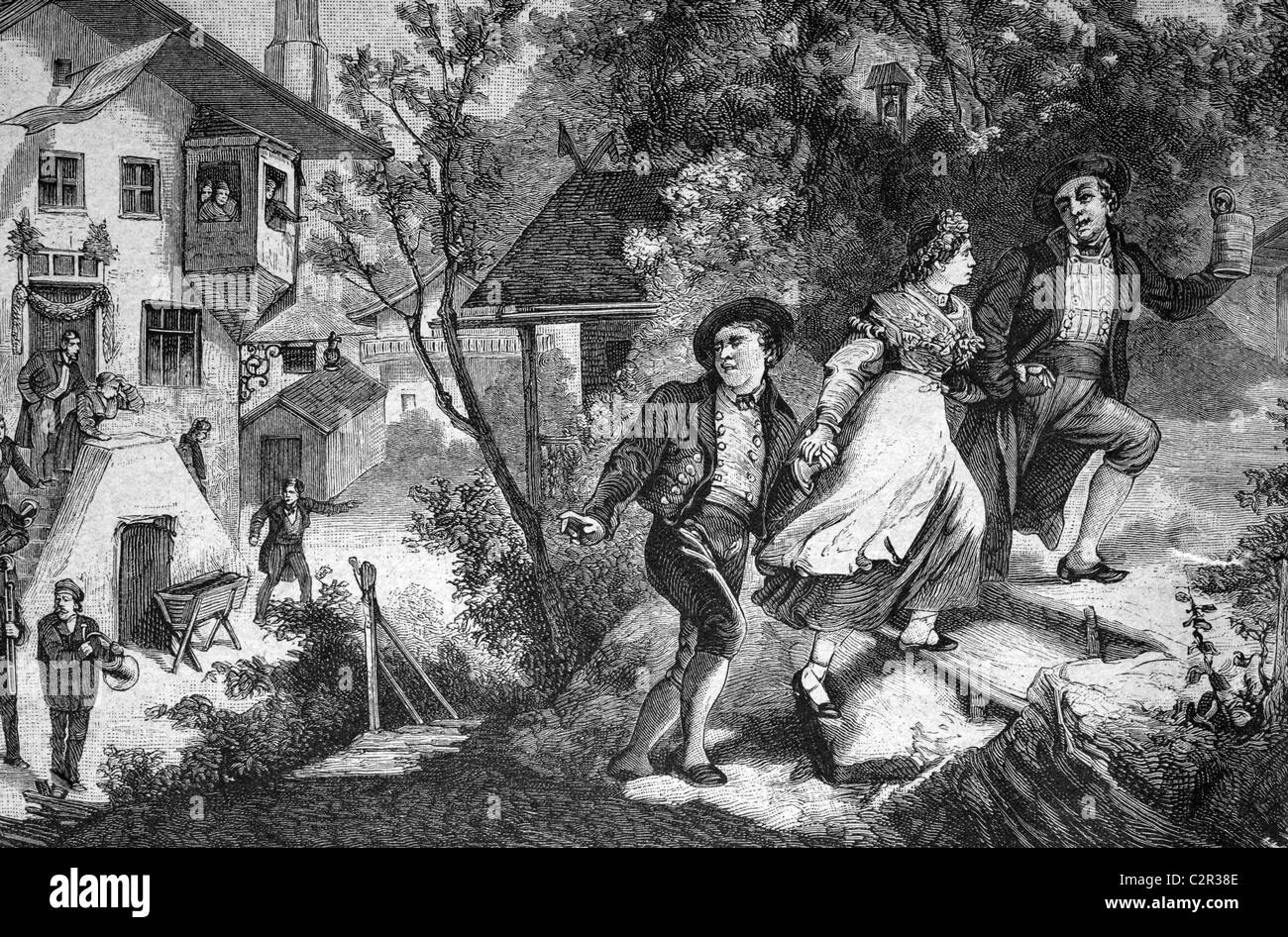 Rapimento tradizionale di una sposa in Baviera, Germania, storico illustrazione, circa 1886 Foto Stock