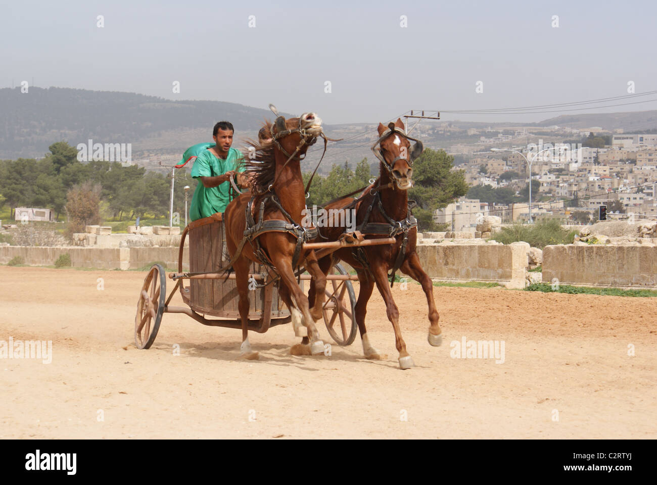 Jerash, nel nord della Giordania: un condottiero dall'esercito romano e carro l'esperienza. Foto Stock