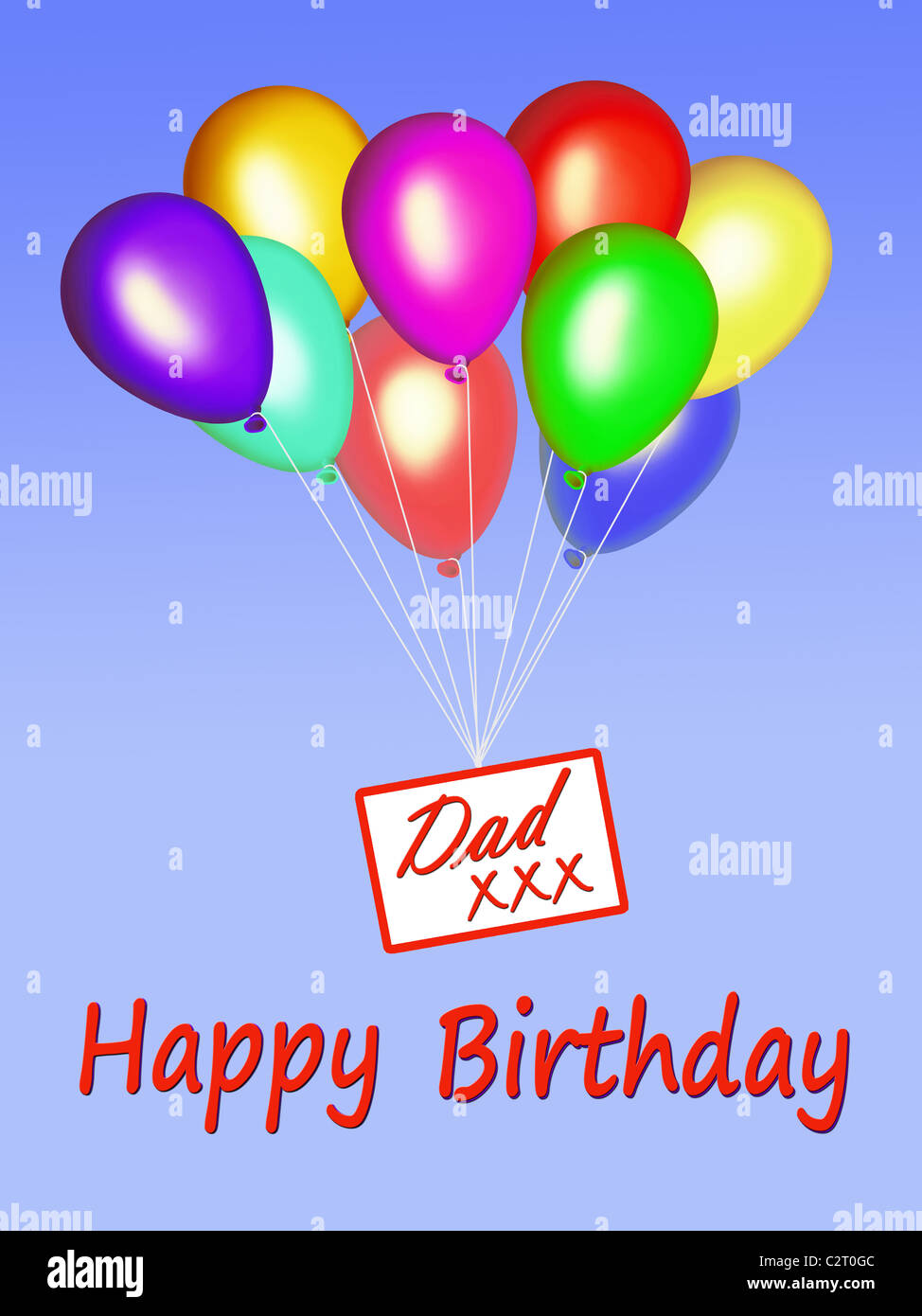 Palloncini Colorati Fluttuante Nel Cielo Con Papa Su Una Scheda E Buon Compleanno Foto Stock Alamy