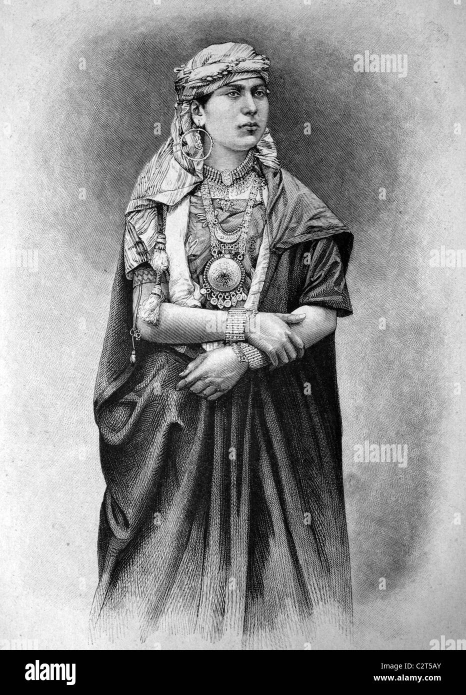 Fellah donna che vive vicino a Gerusalemme, Israele, storico, illustrazione, circa 1886 Foto Stock