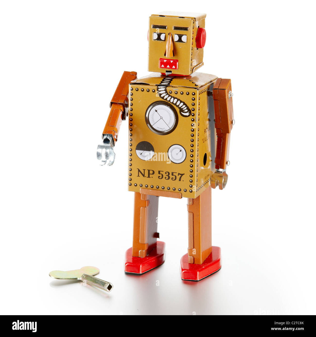 Stagno tradizionale robot giocattolo orologeria avvolgere il dipinto Foto Stock