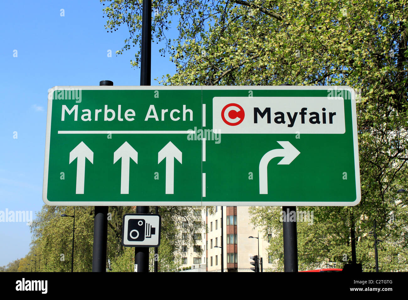 Marble Arch Street segno, Park Lane, W1, London, Regno Unito Foto Stock