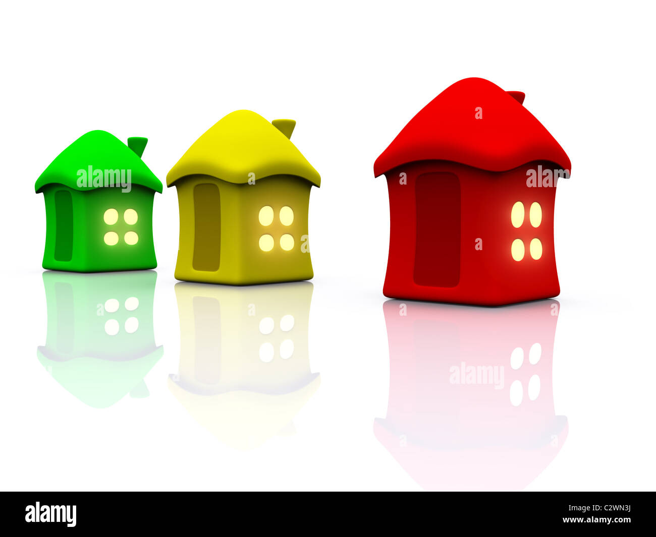 Le case con la luce nella finestra . 3d Foto Stock