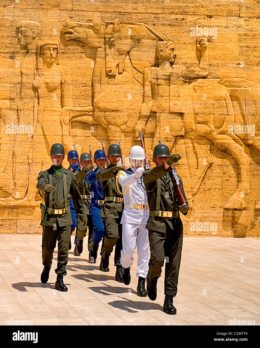 La Turchia Ankara Anitkabir Mausoleo di Mustafa Kemal Ataturk fondatore e primo presidente della Repubblica di Turchia. Modifica della protezione Foto Stock