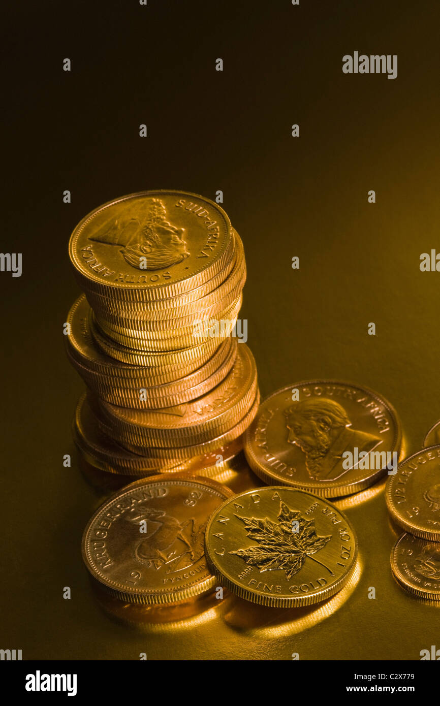 Monete d'oro Foto Stock