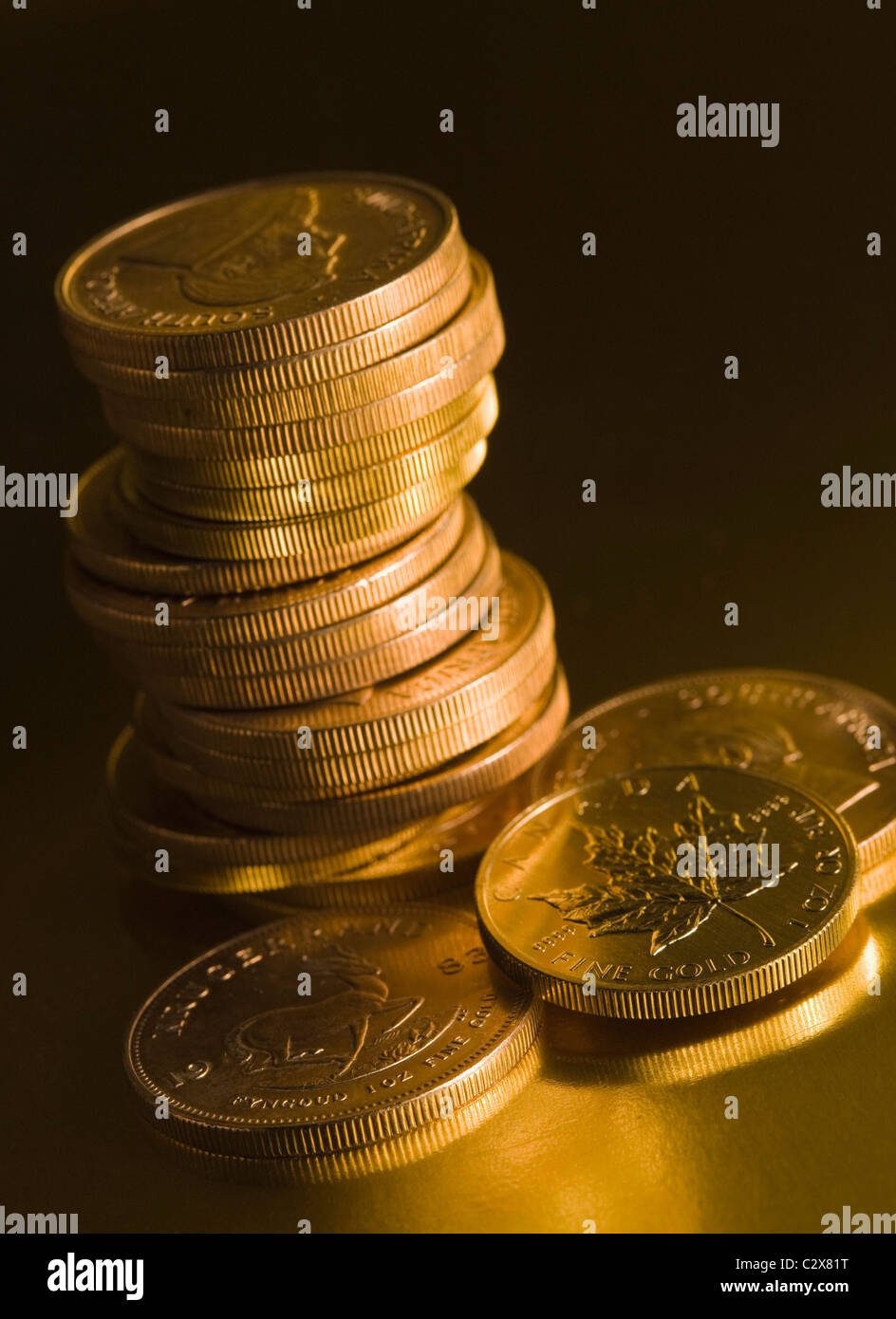 Monete d'oro Foto Stock