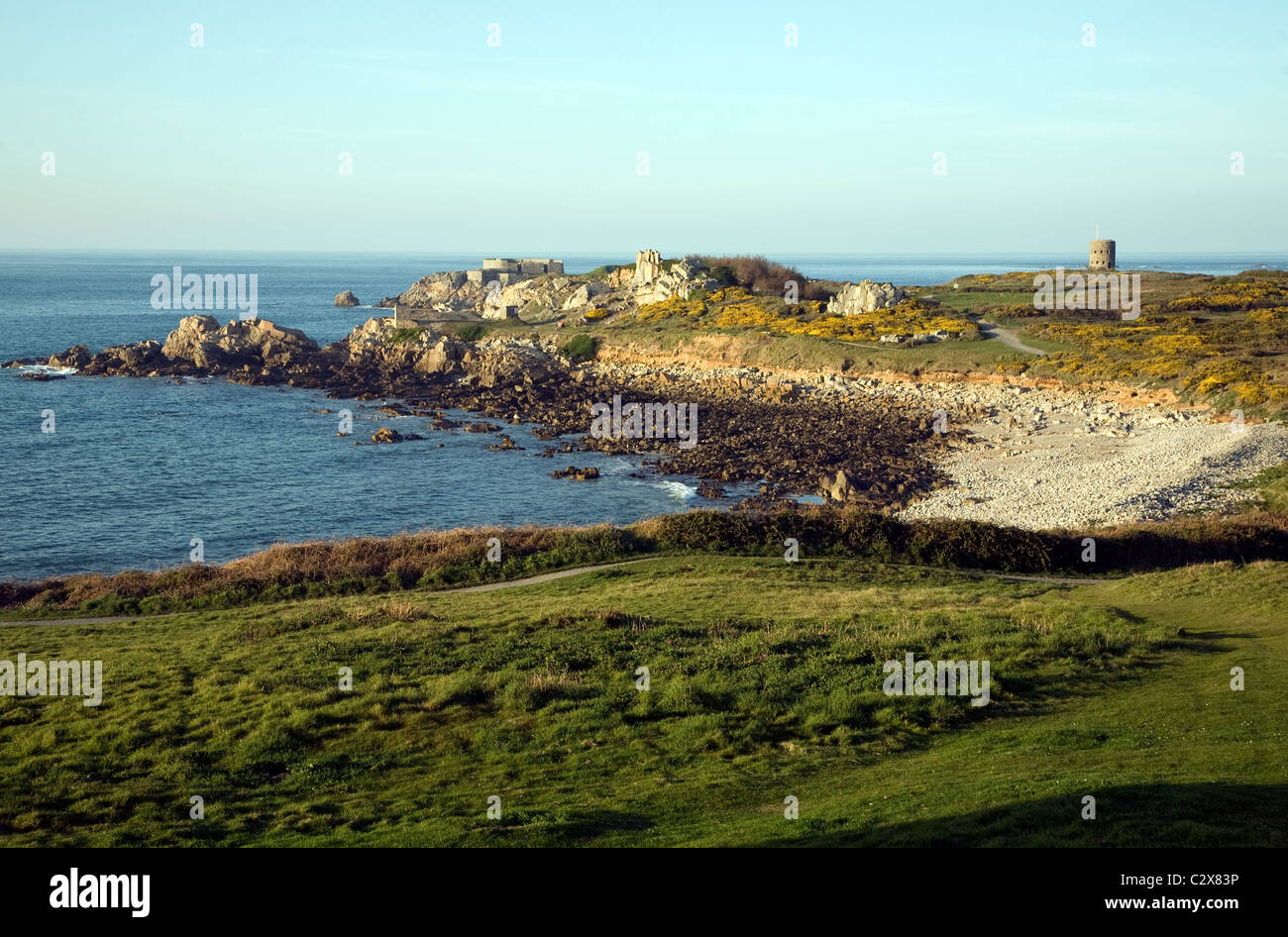 Fort le Marchant promontorio L'Ancresse bay a Guernsey Isole del Canale Foto Stock