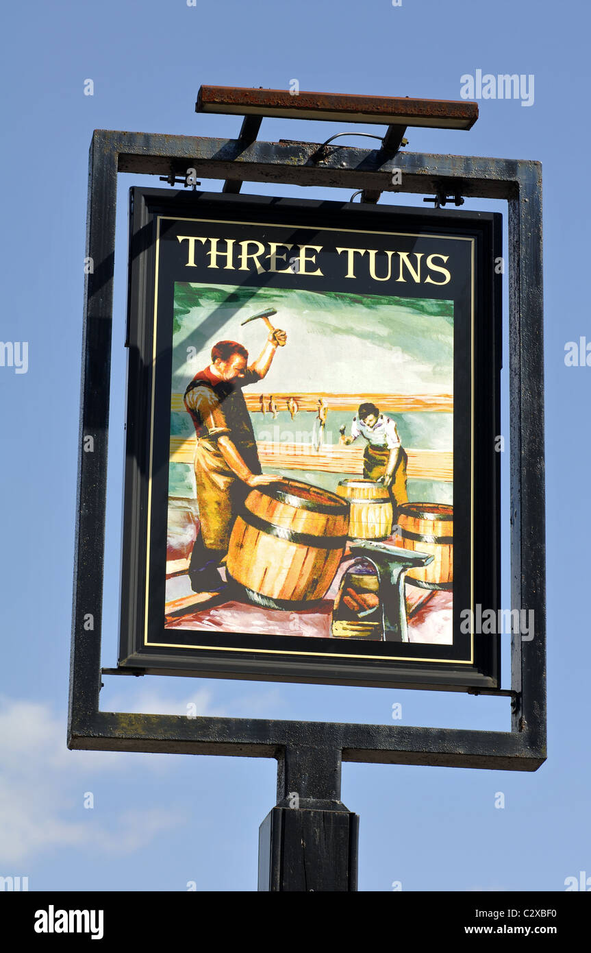 Three Tuns pub segno, Barlestone, Leicestershire, England, Regno Unito Foto Stock
