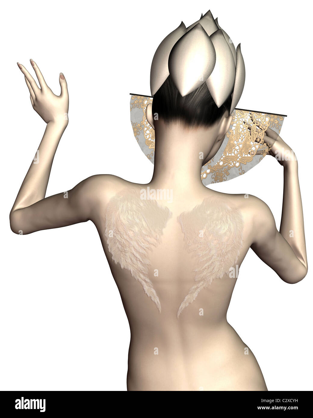 Fantasy Angel Wings Geisha Foto Stock