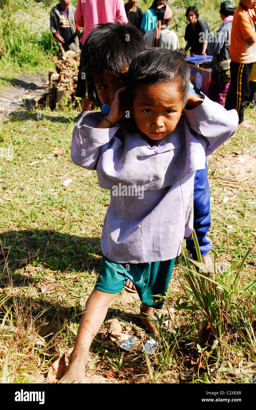 Karen bambini ,umpium Refugee Camp ( thai confine birmano ) , nei pressi di Mae Sot , a nord della Thailandia Foto Stock