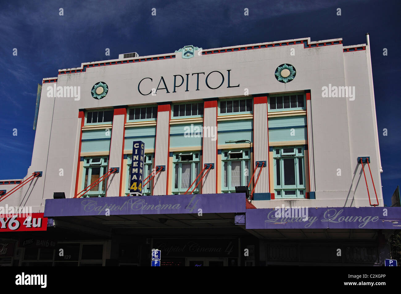 Art Deco Cinema Capitol Building, Jellicoe Street, Te vomitare, Baia di Planty Regione, Isola del nord, Nuova Zelanda Foto Stock